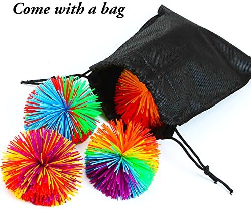 6 Pieces Colorful Monkey Stringy Balls 2.75 Inches Sensory Fidget Toy Stress Balls Rainbow Pom Ball Active Toys with Drawstring Bag
