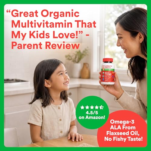 SmartyPants Organic Kids Multivitamin Gummies: Omega 3 (ALA), Beta Carotene, Vitamin B12, B6, A, K & Zinc for Immune Support, Biotin, Vegetarian, Three Fruit Flavors, 120 Count (30 Day Supply) - image 8