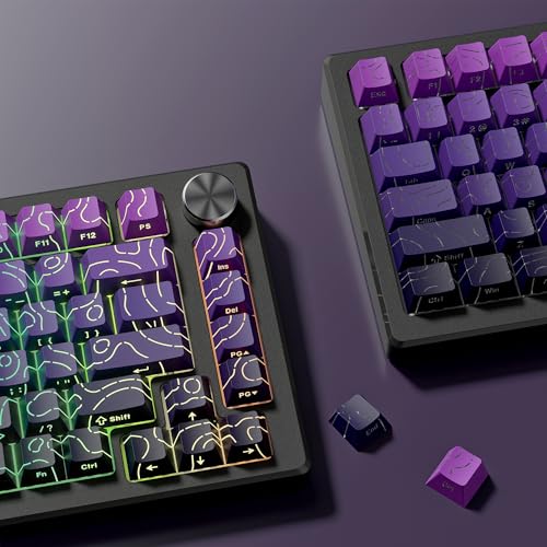 Image of dagaladoo Topographic keycaps Line Backlit Gradient Purple keycaps Shine Through Keyboard Keys Side Printed Key caps Cherry Profile keycap Set for 61 /64 /66 /68 /71 /75 /84 /87 /100 Mechanical Keyboards