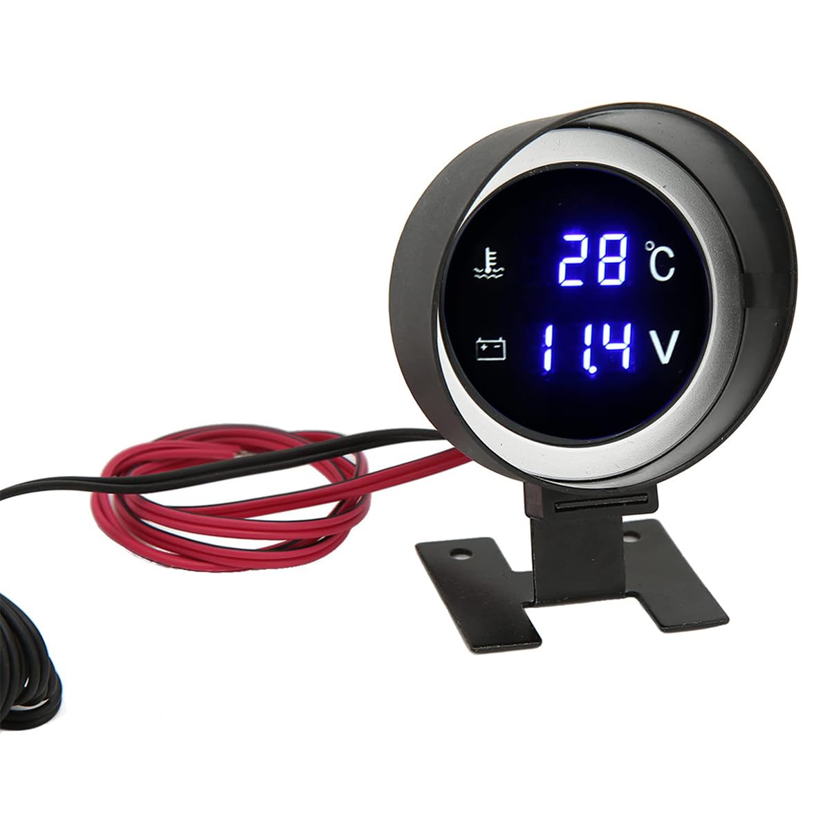 Sarini Misuratore di Temperatura dell'Acqua Digitale Rotondo Voltmetro Misuratore di Temperatura del Liquido di Raffreddamento dell'Acqua Kit Dc 9v 36v con Luce Blu per Auto Moto ATV