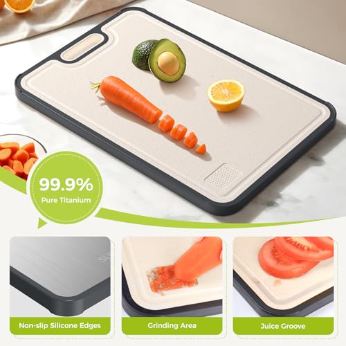 Image of Titanium Cutting Board for Kitchen, Double Sided Chopping Board, Pure Titanium & PP, Odor Resistant, Safe for Raw & Cooked Food, Easy to Clean, Large 15.3 inchx10.2 inch