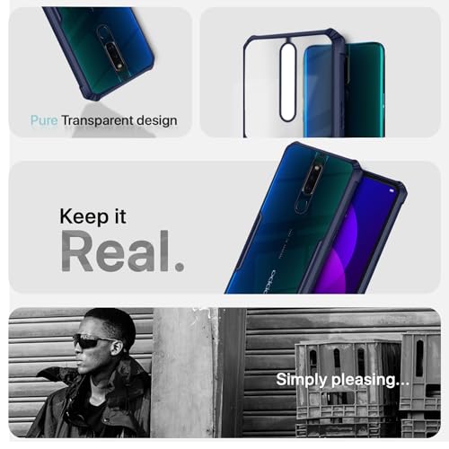 Image of Pikkme Oppo F11 Pro Back Cover | Crystal Clear Transparent Back | Ultra Hybrid | Full Camera Protection | Raised Edge | Bumper Back Case for Oppo F11 Pro (Blue)