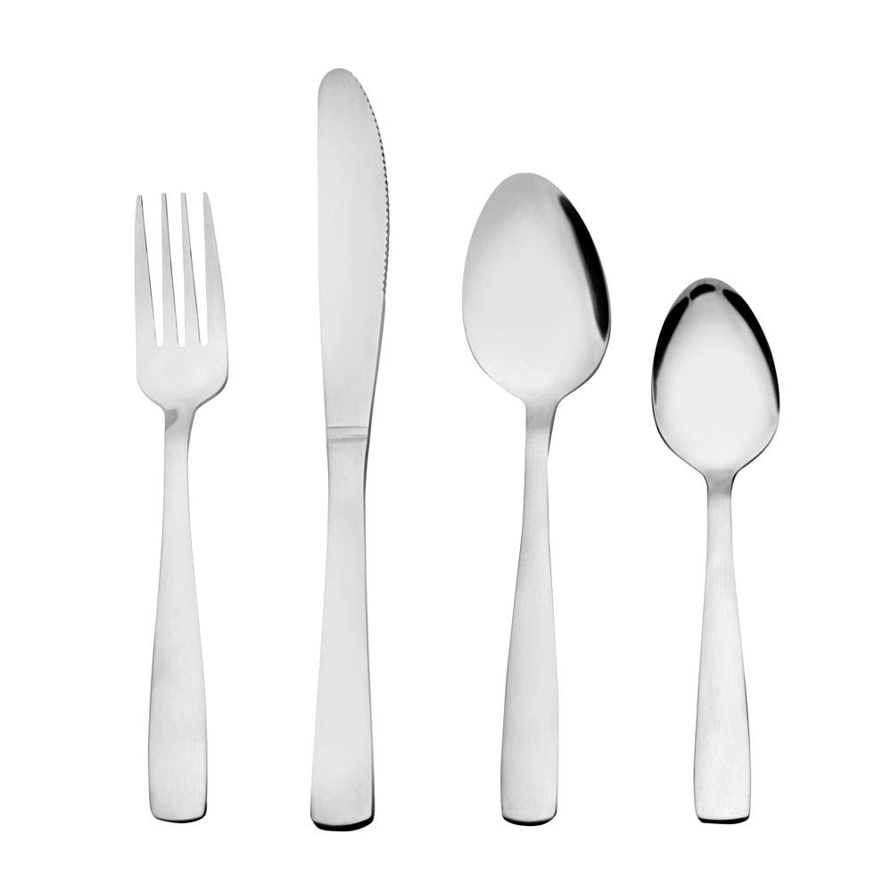 Juego de Cubiertos de Acero Inoxidable de 16 piezas -Otto Koning Hannover- pulido brillante. Cubertería para 4 personas. Set con Cuchara Cuchillo y Tenedor, Diseño Sencillo. Apto para lavavajillas