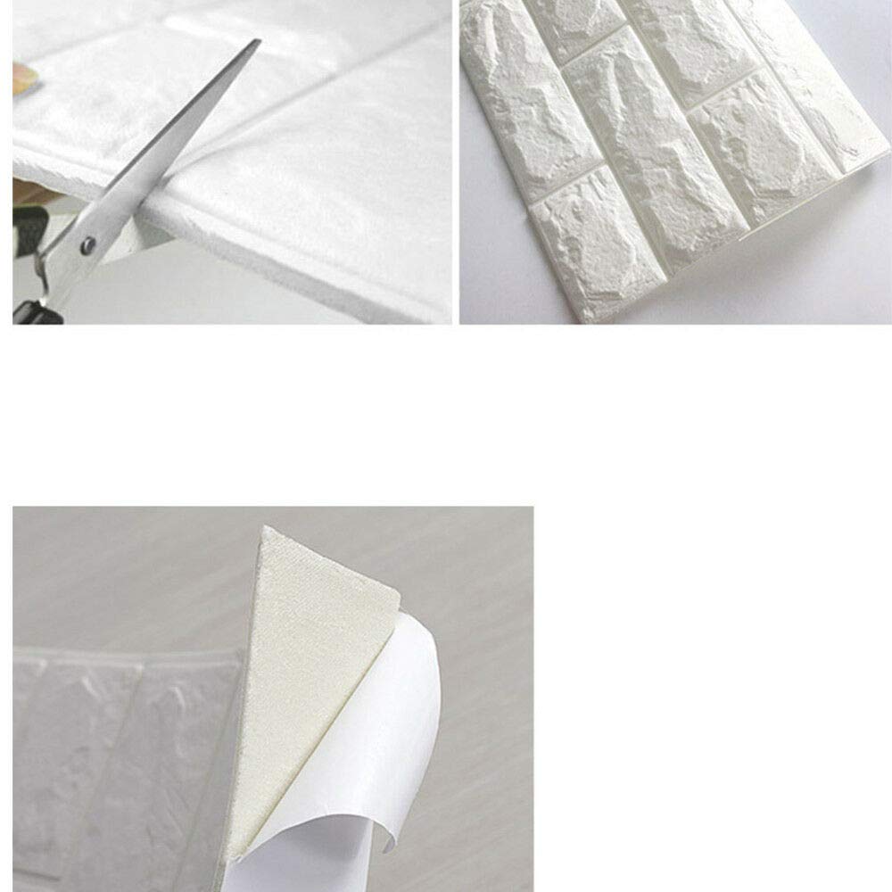 10 paneles de pared 3D autoadhesivos, aspecto de piedra, 70 x 77 cm, espuma de polietileno, DIY, ladrillos, piedra repujada, decoración de pared (blanco)