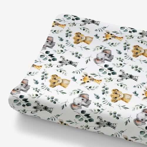 HawSkgFub African Safari Jungle Animals Eucalyptus Leaf Changing Pad Cover Baby Girls Boys, Giraffe Elephant Lion Zebra Diaper Change Table Sheet,...
