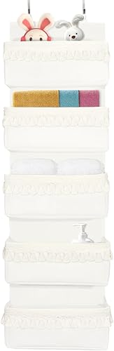 Organizador para colocar sobre la puerta, decoración bohemia para el cuarto de bebé, organizador de pañales colgante con borlas detrás de la puerta,