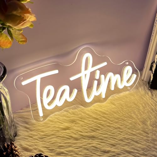 Image of Tea Time Neon Sign for Wall Decor Customized Led Neon Light Sign Personalized Birthday Marry Wedding Christmas Gift Sign Party Bedroom Bar Home Room (Warm White,35x15.9 CM)