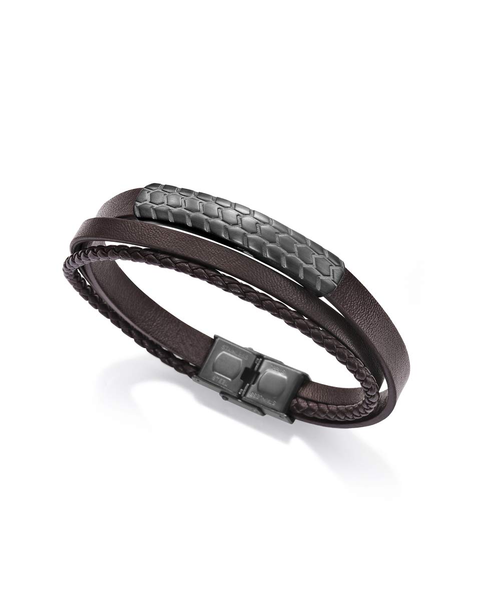 BRACCIALE PELLE TAG MARRONE SCAMOSCIATO