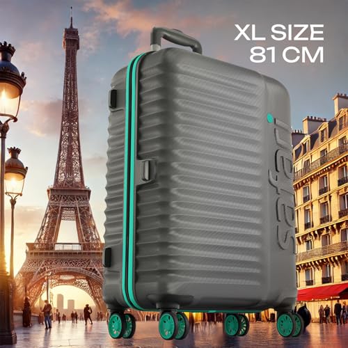 Image of Safari Large Polycarbonate Spinner Wheels Insignia 8 Wheels 81cm Size Check-in Trolley Bag, TSA Lock, Hard Case, XL Size International Travel Luggage, Suitcase for Travel, Gun Metal