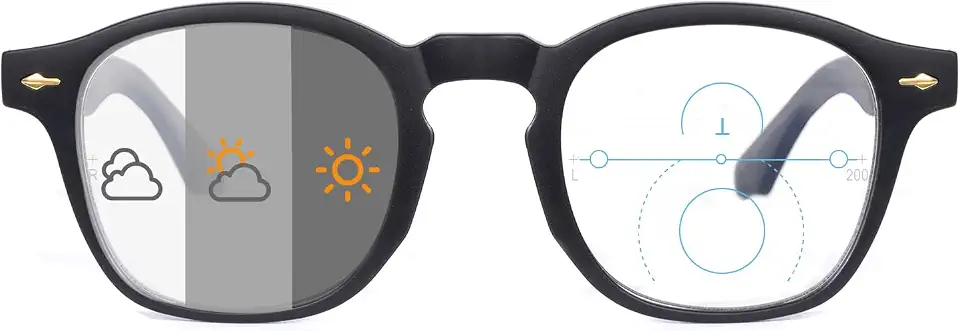 SKYWAY Óculos De Leitura Progressivos Multifocais Com Bloqueio De Luz Azul, Óculos Para Computador, Lentes Fotocromáticas Com Proteção Uv, Óculos Estilosos Em Camurça Preta (3,5X)