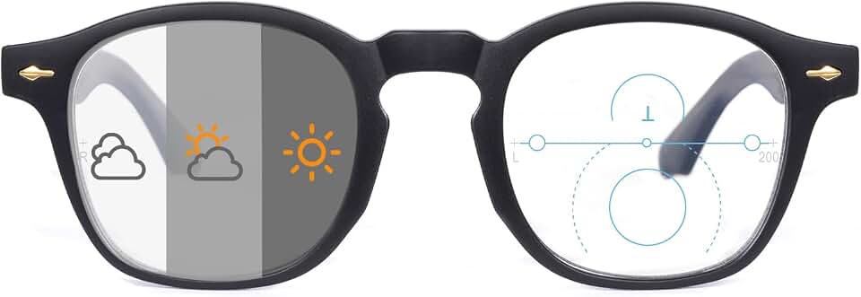 SKYWAY Óculos De Leitura Progressivos Multifocais Com Bloqueio De Luz Azul, Óculos Para Computador, Lentes Fotocromáticas Com Proteção Uv, Óculos Estilosos Em Camurça Preta (3,5X)