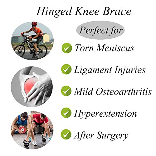 Hinged Knee Brace, Knee Stabilizer Support Wraparound Patella Joint Prevent Hyperextension, Meniscus Tears, Ligament Injuries Sprains for Men and Women Large
