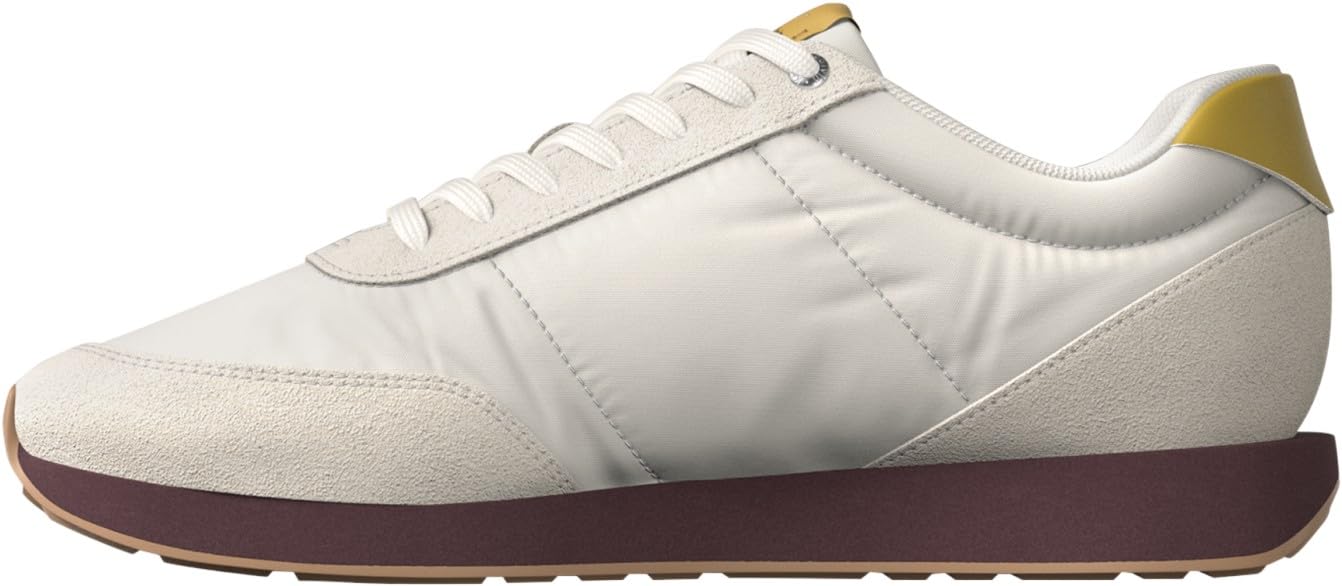 Calvin Klein Men's Retro Runner Ess Mix Mat Ym0Ym01361 Low Top, Gold (White Swan/Tofu/Amber Gold), 10