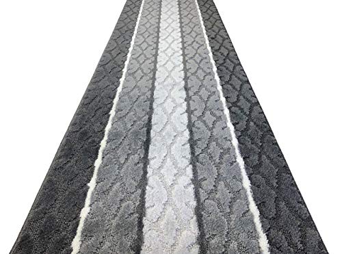 Orfa Home Custom Size Hallway Runner Rug, Slip Resistant, 26 Inch Wide X Your Choice Of Length Size, Damask Anthracite, 26 Inch X 8 Feet, Sold And Priced Per Foot #TOP5