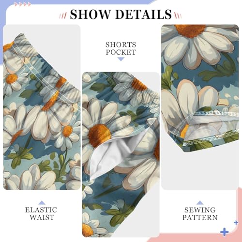 Pajama Pants Sleep Pants Soft Elastic Waist Pajama Lounge Pants Watercolor White Daisy for 6-14 Years Old4