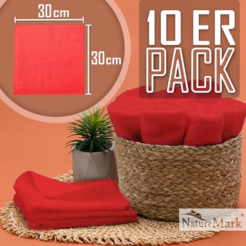 NatureMark 10er Set Frottee Waschlappen – 100% Baumwolle, weich & saugfähig – 30×30 cm, Rot – Ansicht 2