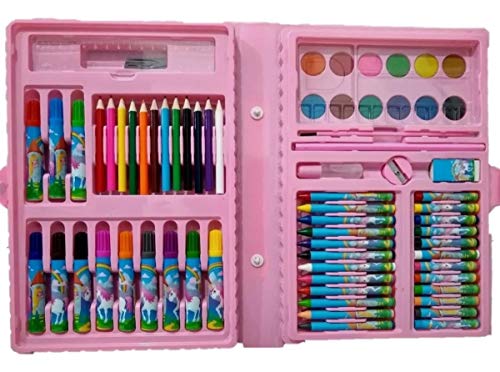 Estojo De Pintura Com 68 Peças Para Meninas Kit Escolar Rosa 68 Peças Estojo Maleta Pintura Desenhar