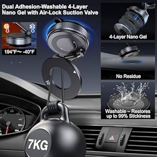Vacuum Magnetic Suction Phone Holder, Foldable and Retractable Hands-Free Suction Cup Phone Mount for Car/Gym/Mirror/Smooth Surface, Compatible with iPhone Android and All Smartphones (Black)