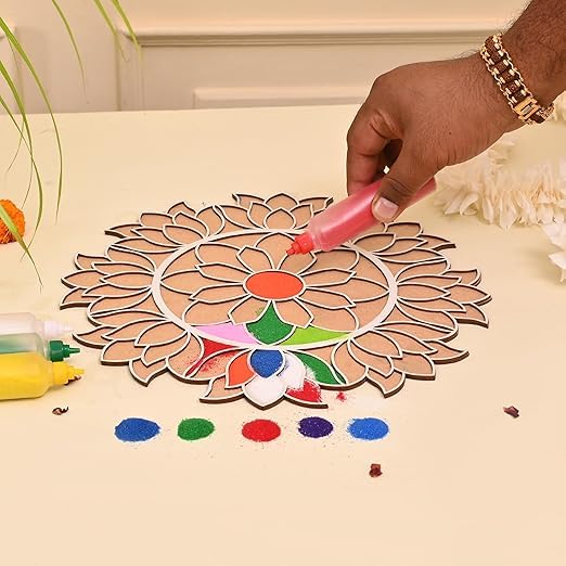 Image of eCraftIndia Floral Rangoli Stencils for Door Entrance | Rangoli Making Tools Kit | Reusable Poratable Floating Rangoli | Diwali Decoration Items for Home Office