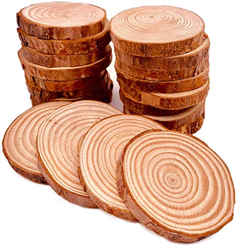 William Craft Unfinished Natural Wood Slices 20 Pcs 2.75-3.1 inch Wood Coaster Pieces Craft Wood kit Circles Crafts Christmas Ornaments DIY Crafts with Bark for Crafts Rustic Wedding Decorationbirch