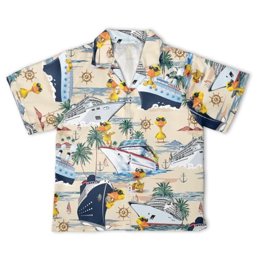 Boys Girls Tropical Cruising Duck Hawaii Shirt Funny Cool Aloha Summer Short Sleeve Button Down Shirt Kids Hawaiian Shirt