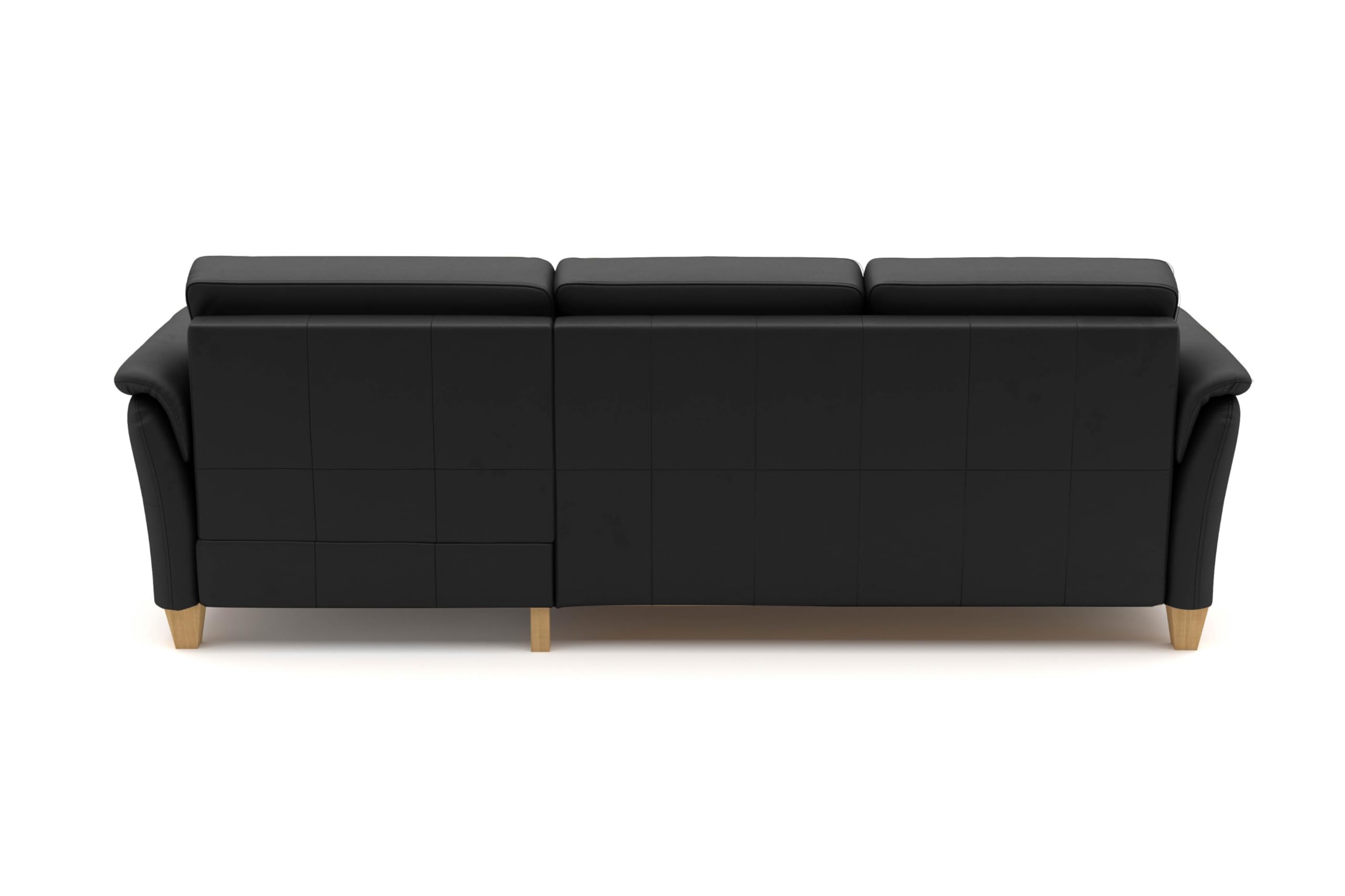 CAVADORE Leder-Eckcouch Palera mit Longchair / Landhaus-Sofa mit Federkern + massiven Holzfüßen / 244 x 89 x 163 / Leder Schwarz