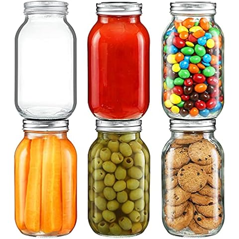 YEBODA 32 oz Mason Jars Canning Jars with Airtight Lids and Bands 6 Pack Ideal for Preserving, Meal Prep, Overnight Oats, Jam, Jelly, Jams, Spice, Sauces, Salads, Yogurt, Wedding Favors Cover