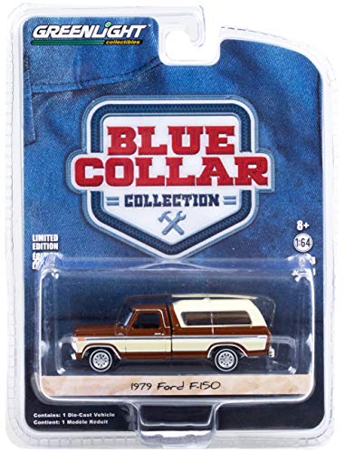 1979 Ford F-150 Pickup Truck with Camper Shell Brown Metallic and Cream Blue Collar Collection Series 8 1/64 Diecast Model Car by Greenlight 35180 C