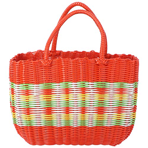 Zerodeko Flower Girl Basket Woven Market Basket with Handle Rattan Shopping Tote Bag Grocery Bag Food Fruit Vegetables Basket Sundries Basket for Home Outdoor Mainly Orange Straw Tote Bag