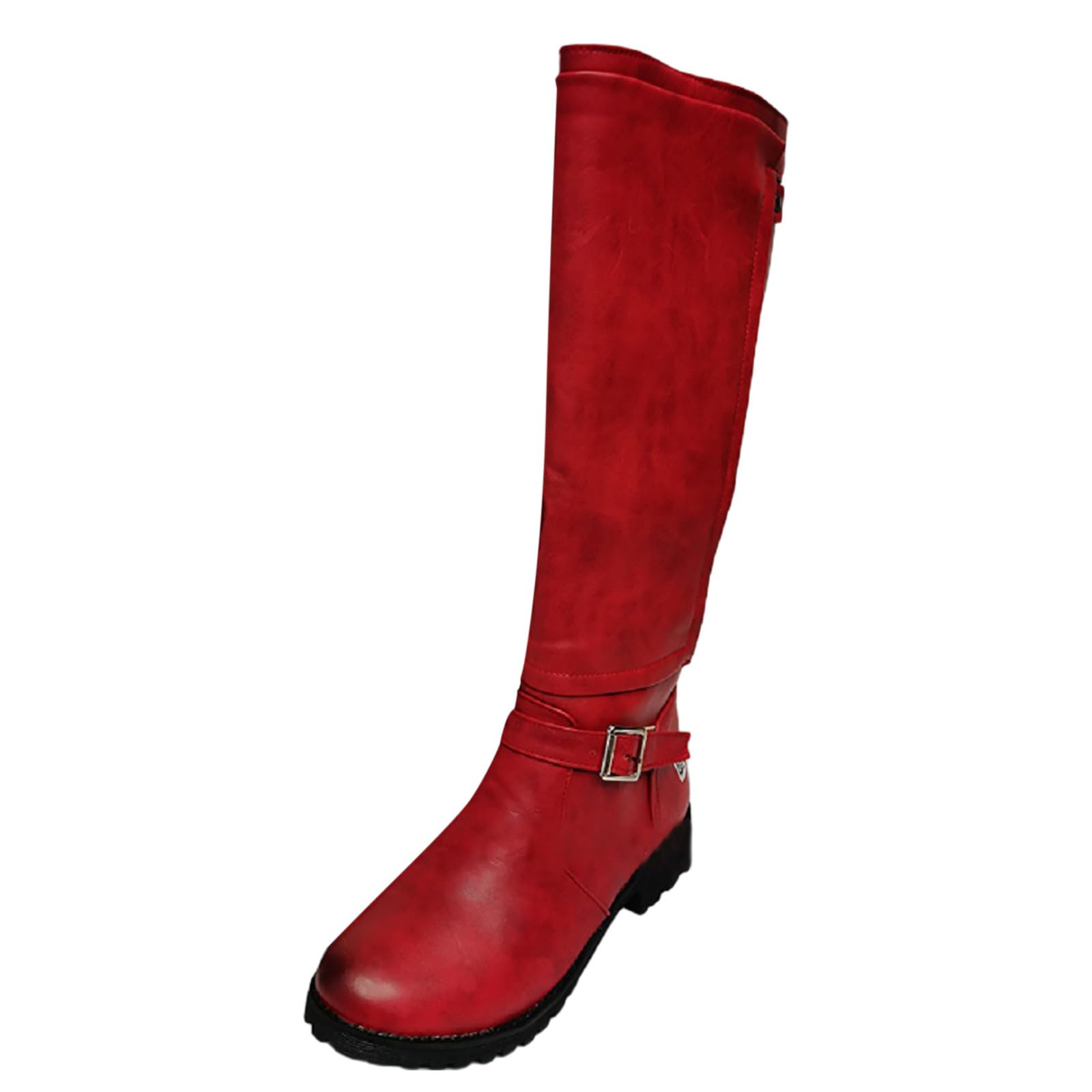 Generisch Stivali invernali da donna in stile cowboy con tacco grosso e fibbia per cintura – Stivali alla moda per le giornate fredde