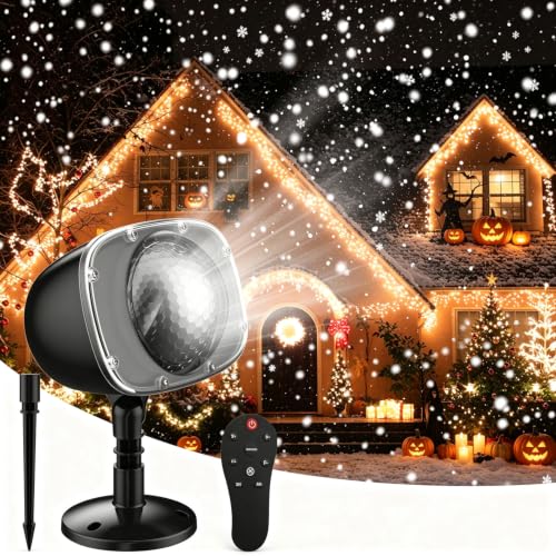 Syslux Halloween Snowfall Projector Lights Christmas Indoor Outdoor Holiday Lights with Remote Control White Snow for Halloween Xmas Party Wedding Garden Landscape DecorationSnow Spots