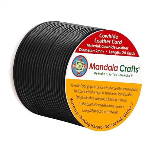 La mejor selección de Cuero Negro , tabla con los diez mejores. 44 Mandala Crafts - Cordón redondo de cuero genuino negro para fabricación de joyas, carrete de cuerda de cuero Kumihimo - Cordón negro de encaje - 20 yardas, cordón de 2mm