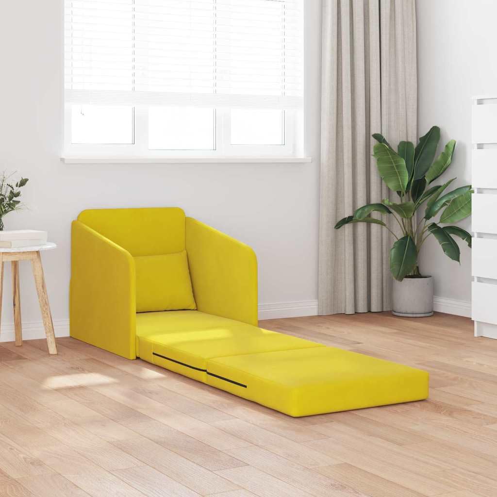 Sofá cama amarillo 65 x 80 x 83 cm funda de terciopelo moderno sofá de suelo cama con marco de metal función plegable para salón, habitación de invitados, oficina