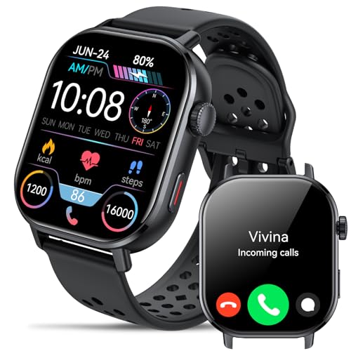 Smartwatch Herren Damen GPS, 2.06'' AMOLED Militär Display Smart Watch, 178+Sportmodi Fitness Tracker, 5ATM Wasserdicht Fitnessuhr SOS Kompass Luftdruck Höhe Schrittzähler Uhr,Bluetooth Anruf, Schwarz