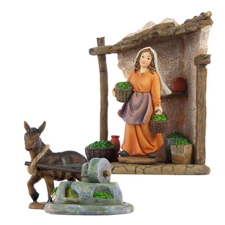 Arte Presepe - Pastore con asino e mulino, per statuette da 15-16 cm