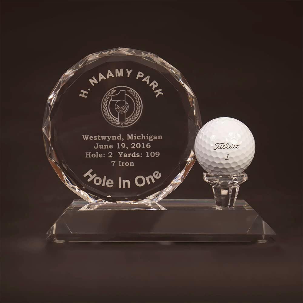 Crystal Gem Cut Golf Hole-in-One Display | Custom Etching Included | Display Your Ball