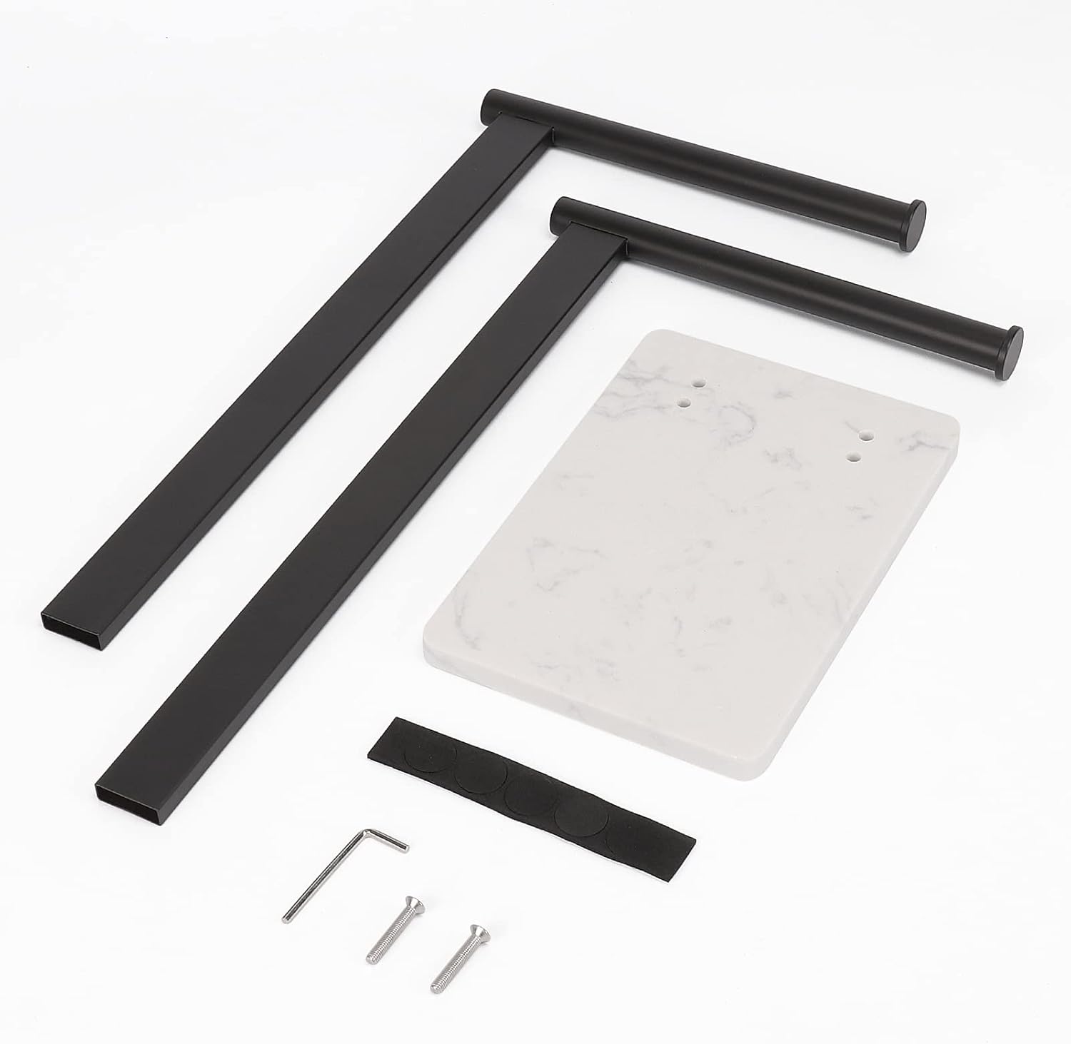 NearMoon Hand Towel Holder with Balanced Marble Base, SUS304 Stainless Steel Stand Towel Ring L Shape Hand Towel Rack Free-Standing Towel Bar for Bathroom Kitchen Countertop (Double Rod, Matte Black)