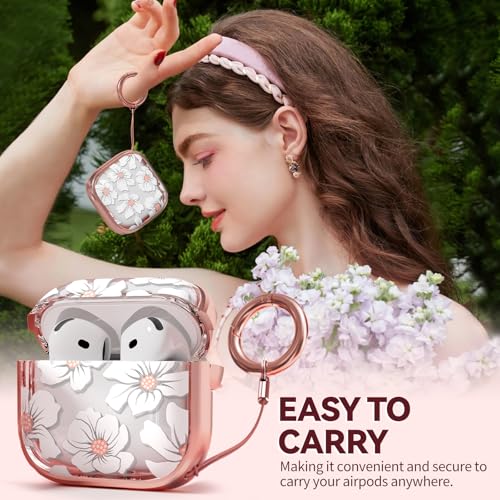 Image of Inesore for AirPods 4 Case Cover 2024 with Lock-White Lily | Two-Piece Design,with Gold Keychain & Cleaning Pen,Support Wireless Charging,Cute Luxury Case for Women Girly