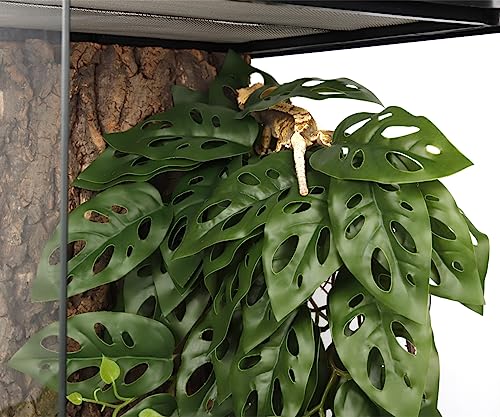 WOLEDOE Reptile Plants for Terrarium, Amphibian Habitat Decor Artificial Hanging Plants with Suction Cup - Fake Swiss Cheese Plants Monstera Adansonii - Thumbnail 7