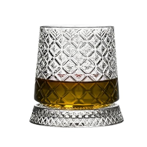 Vaso de whisky – giratorio de 360 grados | Vaso giratorio con base, vidrio de barra grueso para cócteles de ron bourbon, café, hombres, papás, maridos