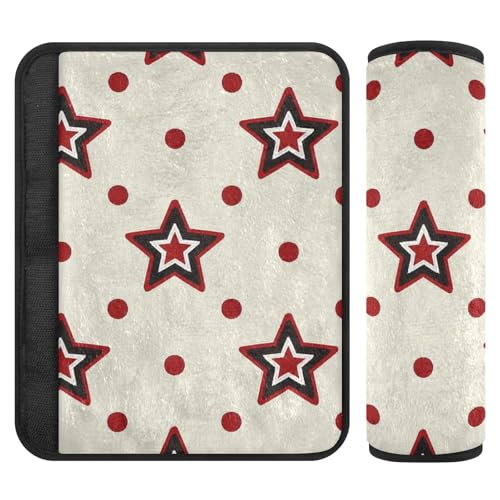 Wine Red Stars Dot Beige 2 pcs car seat Strap Pads Padded, Release Stress to Your Neck and Shoulders, seat Belt Cushion for Most Cars Airplane Bag 10x7.7 in forro para cinturon de