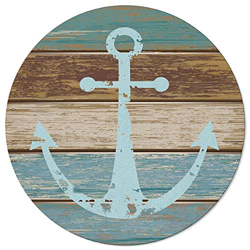 Rustic Wood Anchor Area Rug Round Rugs 3Ft, Nautical Ocean Collection Area Runner Circle Rug (Non-Slip) Carpets Kids Living Room Bedroom Indoor Outdoor Nursery Rugs Décor #TOP8