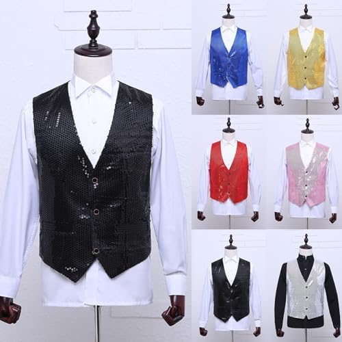 ZDSUHYIW Paillettenweste Herren - Glitzer Weste Für Hochzeit & Party