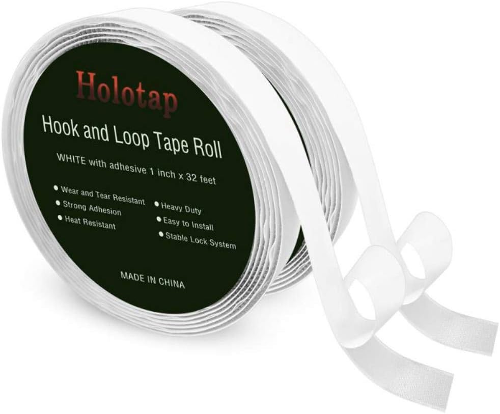 1 Inch x 32 Feet Self Adhesive Hook and Loop Strips by Holotap Fabric Fastener Interlocking Tape (White, 1 Inch)