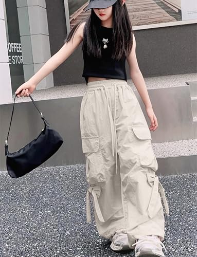 Girls Cargo Jogger Pants with Bowknots High Elastic Waist Baggy Pants Hip Hop Trousers Casual Streetwear3