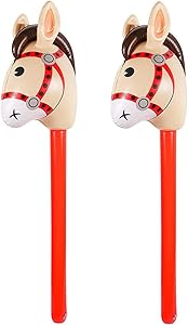 2PCS Inflatable Stick Horse - Inflatable Horse Head on Stick Horse Costume Pony/Halloween/Western Cowboy/Horse Baby Shower Birthday Party Decorations Supplies Favors, 37 Inches (Red)