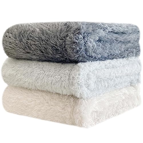Pethur 1 Pack 3 Puppy Blankets Super Soft Warm Sleep Mat, Fluffy Fleece Throw For Dog Puppy Cat, Dog Blankets For Small Dogs, Dark Gray/Light Gray/Beige, 23X16 Inches #TOP17