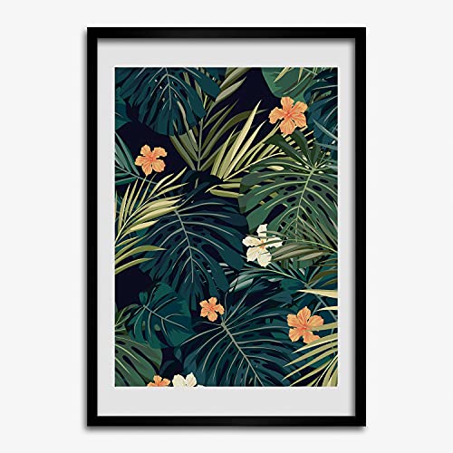 Cadre en bois de qualité 50x70 cm motif fleurs exotiques Tulup