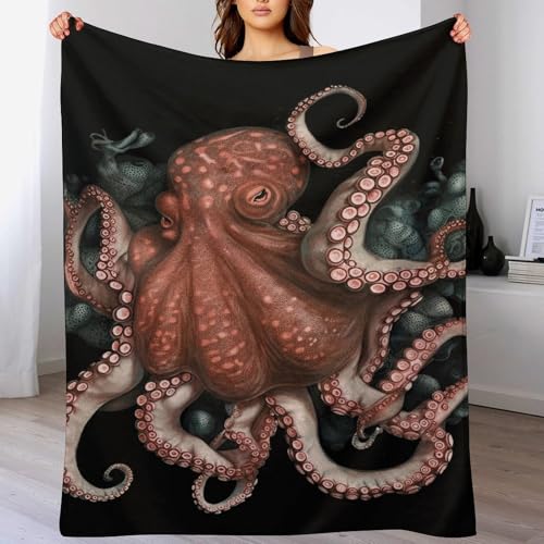 Couverture en flanelle pieuvre douce et légère 127x177 cm pour lit et canapé