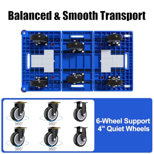 Image of WUD 1323 lbs Heavy Duty Folding Platform Cart with Extendable Deck (31''-39''), 6-Wheel Support, 4'' Quiet Casters, Thick Reinforced Flatbed Dolly for Warehouse, Garage & Moving